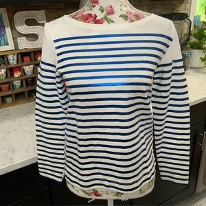 J. Crew Women’s XS Metallic Blue Stripe Shirt Long Sleeve E2148 Cotton Knit New